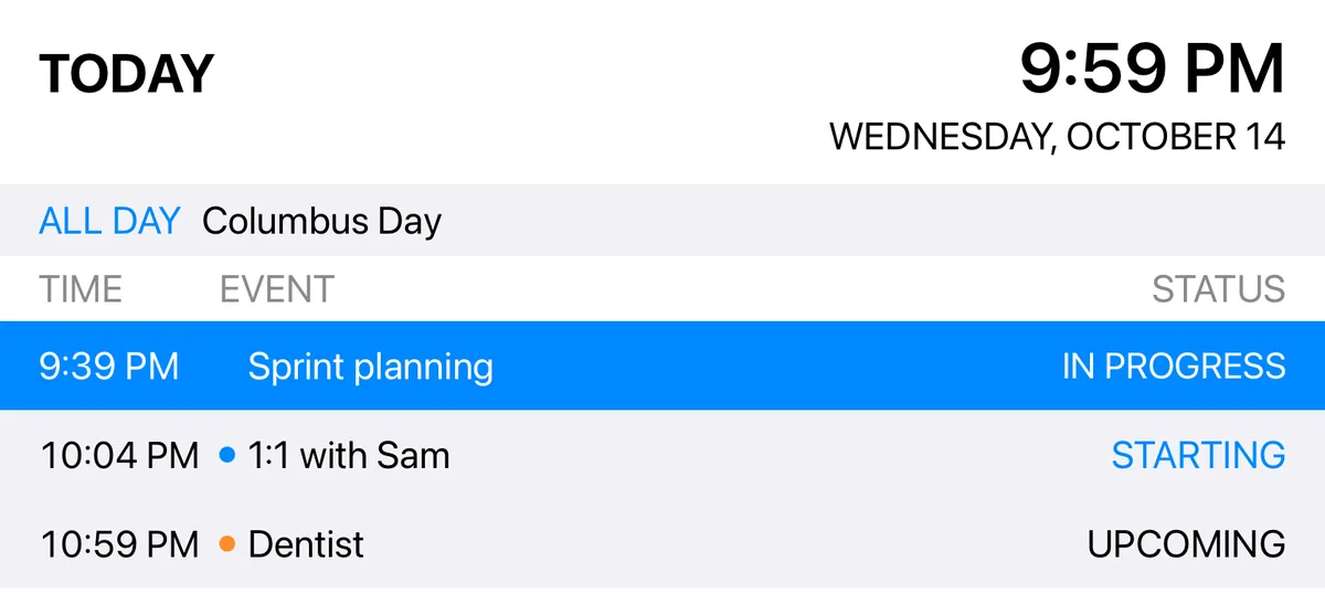 Plain theme: white background with system fonts and a blue highlighted row